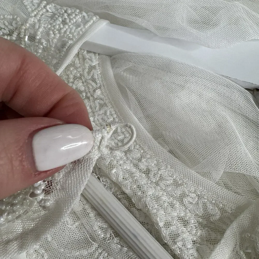 ASOS Bridal Elizabeth Long Sleeve Wedding Dress Womens 8 White Beaded Tulle Gown - Picture 6 of 14